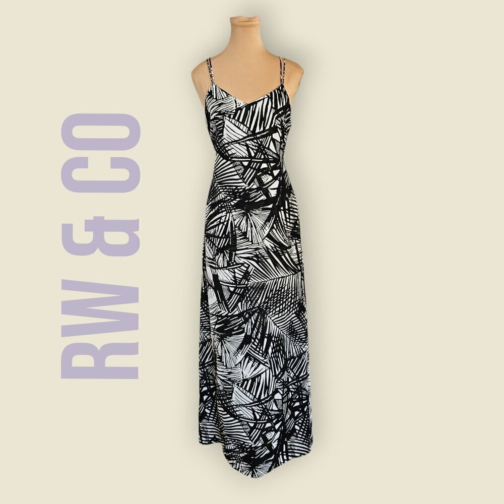RW & Co Flowy Long Length Plant Foliage Holiday Vacation Dress Sz 4